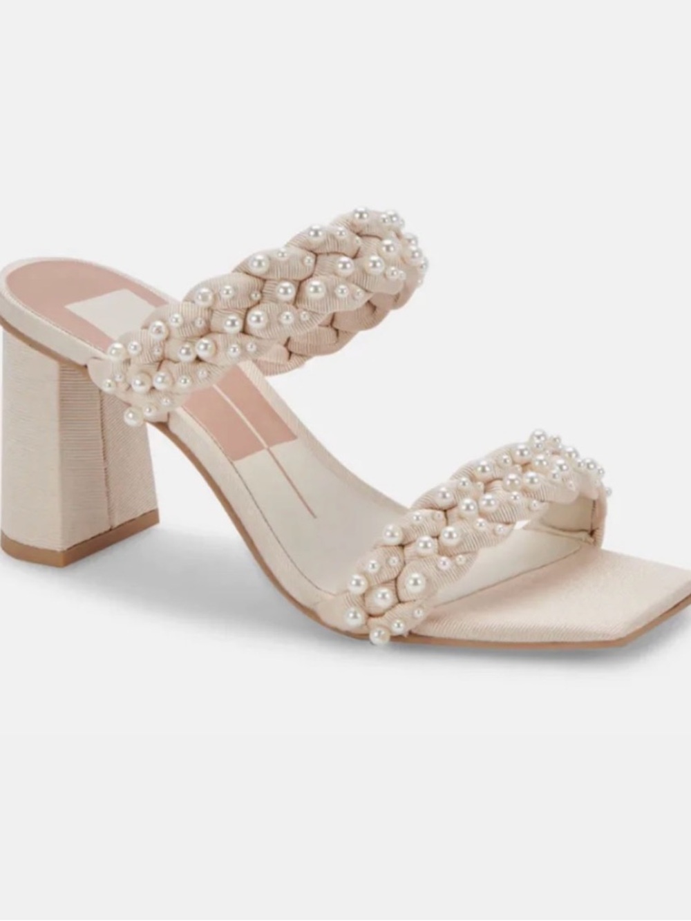 Dolce Vita Pearl-Trim Braided Block Heel Sandal - Cream
